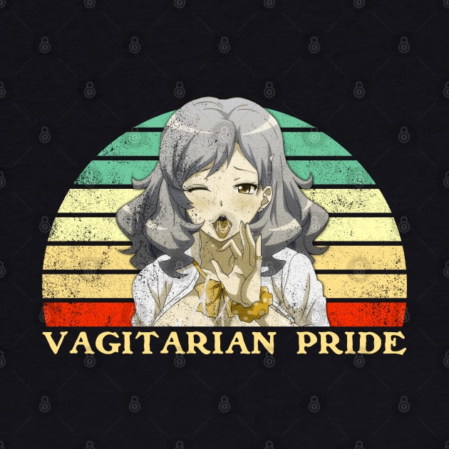 Vagitarian Pride - Lesbian Anime Pun - Retro Sunset v4 by clvndesign